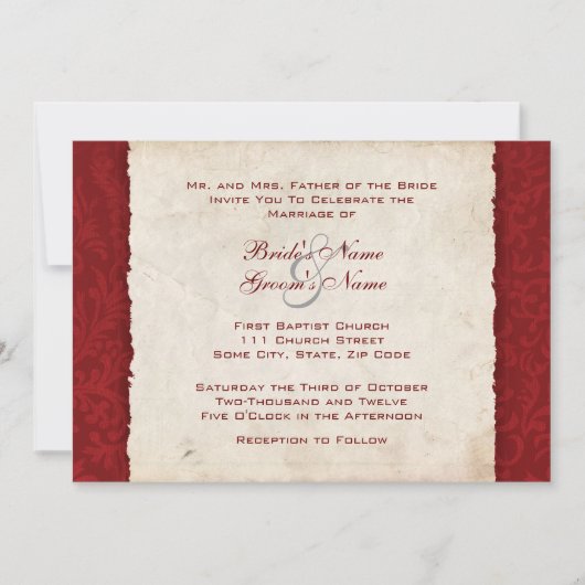 Invitation au Mariage campagnard rouge (Devant)