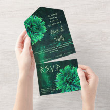 Invitation au mariage Chrysanthemum noir et vert
