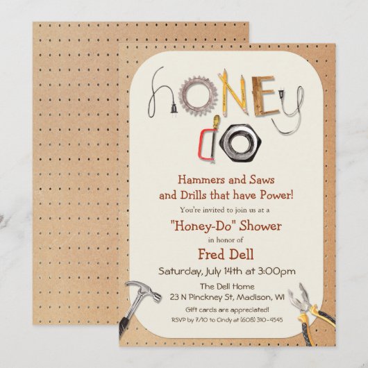 Invitation au mariage couple Honey Do (Devant / Derrière)