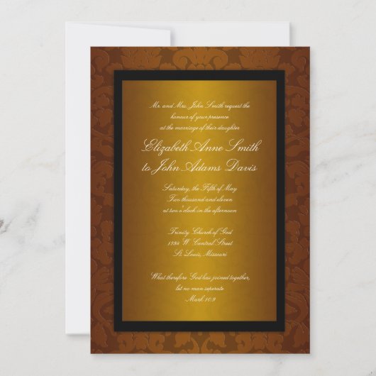 Invitation au Mariage damassé de chocolat (Devant)