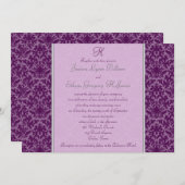 Invitation au Mariage damassé de prunes monogramme (Devant / Derrière)