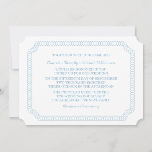 Invitation au mariage de billets entourés de bleu (Devant)