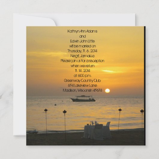 Invitation au mariage de destination tropicale (Dos)