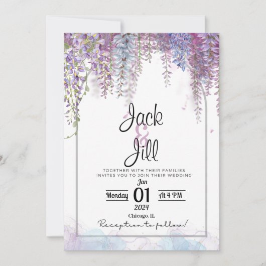 Invitation au mariage de la glycine violette et bl (Devant)