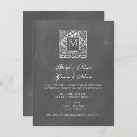 Invitation au mariage de monogrammes inspirée par  (Devant / Derrière)