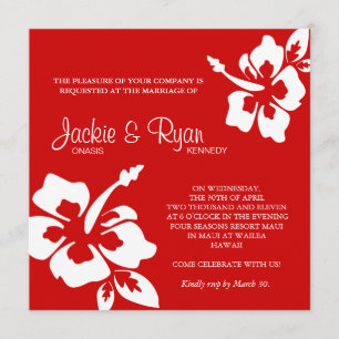 Invitation au mariage de plage Hibiscus Fleur Roug