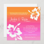 Invitation au mariage de plage Hibiscus Orange ros (Devant / Derrière)