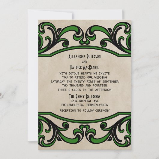 Invitation au mariage des perles gothiques vertes (Devant)
