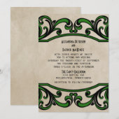 Invitation au mariage des perles gothiques vertes (Devant / Derrière)