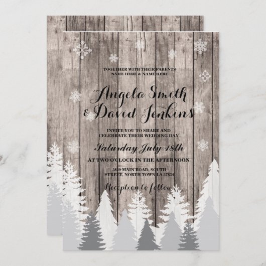 Invitation au mariage d'hiver Bois Forêt rustique (Devant / Derrière)