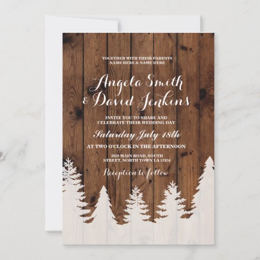 Invitation au mariage d'hiver Bois Forêt rustique (Devant)