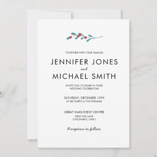 Invitation au mariage d'hiver Holly et Berries (Devant)