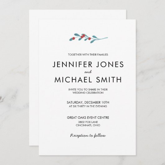 Invitation au mariage d'hiver Holly et Berries (Devant / Derrière)