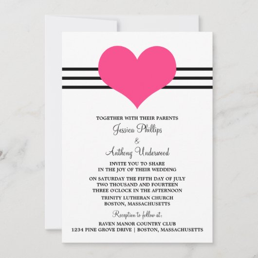 Invitation au mariage du coeur, rose (Devant)