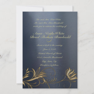 Invitation au mariage du millésime bleu et or flor