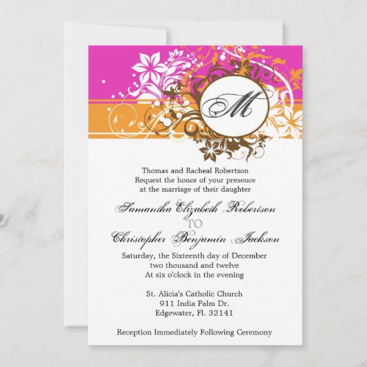 Invitation au mariage d'un monogramme rose Vintage (Devant)