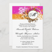 Invitation au mariage d'un monogramme rose Vintage (Devant / Derrière)