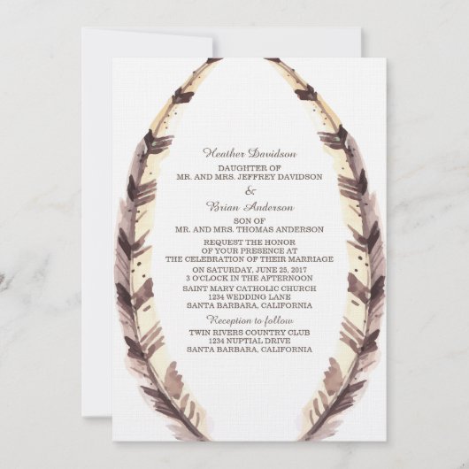 Invitation au mariage frontalier plumé (Devant)