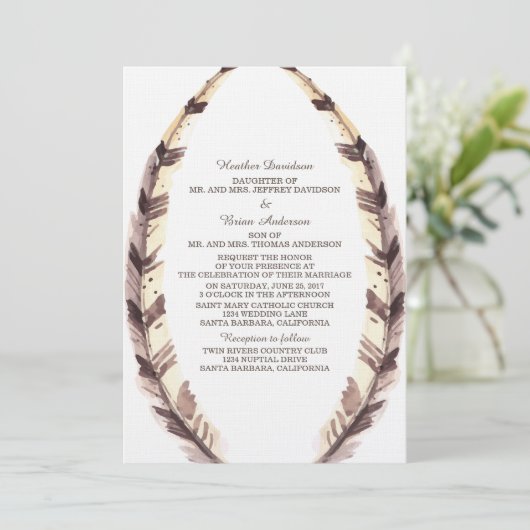 Invitation au mariage frontalier plumé (Debout devant)