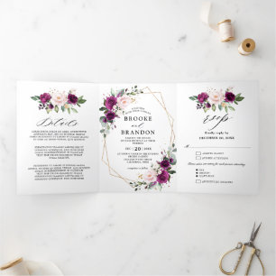 Invitation au mariage géométrique triplé blanc ivo