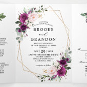 Invitation au mariage géométrique triplé blanc ivo (Intérieur au milieu)