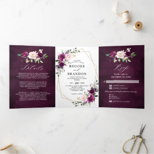 Invitation au mariage géométrique triplé blanc ivo