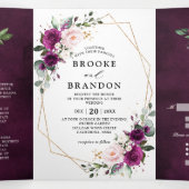 Invitation au mariage géométrique triplé blanc ivo (Intérieur au milieu)