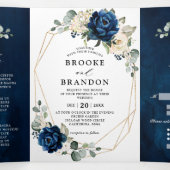 Invitation au mariage géométrique triplé blanc ivo (Intérieur au milieu)