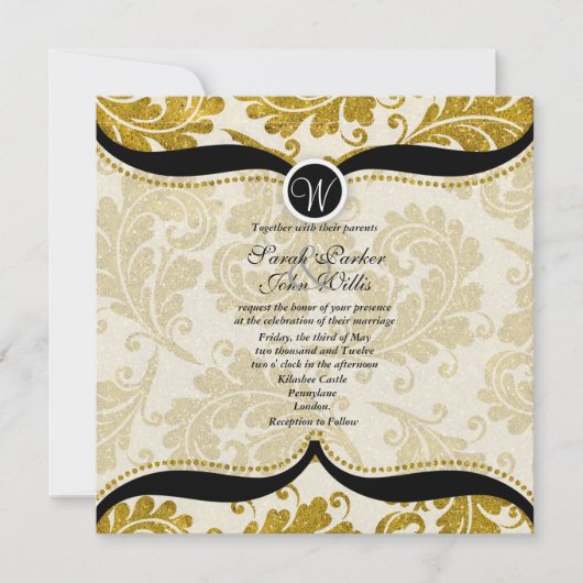 Invitation au mariage Gold Damask Paisley (Devant)