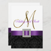 Invitation au mariage initial pour un damas noir v (Devant / Derrière)