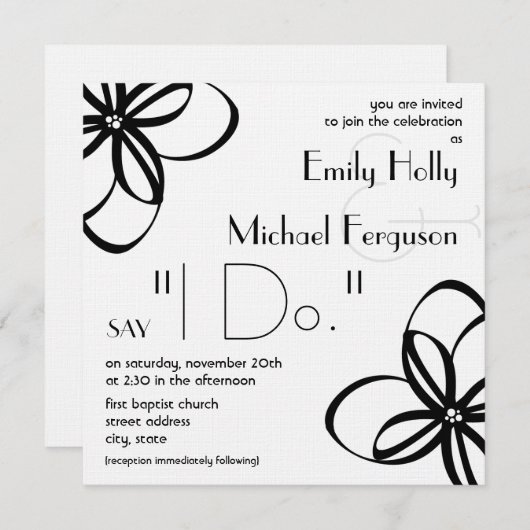 Invitation au mariage moderne - Noir et blanc avec (Devant / Derrière)