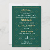 Invitation au mariage musulman vert et doré (Devant)