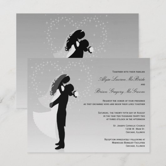 Invitation au mariage officiel Silver Ombre Silhou (Devant / Derrière)