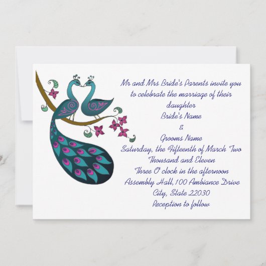 Invitation au mariage Peacock-1 (Devant)