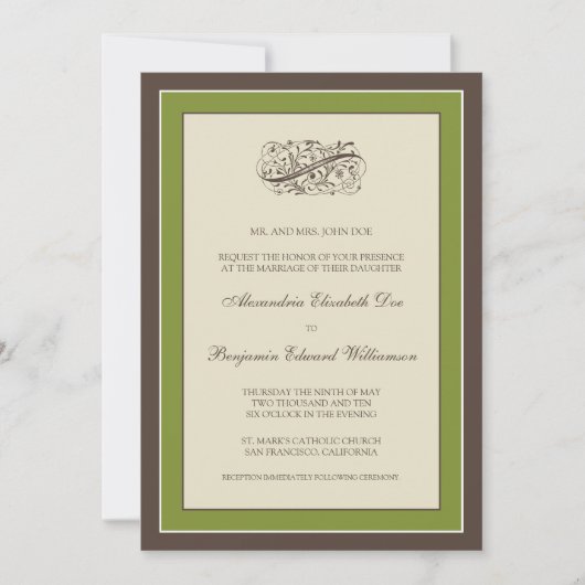 Invitation au mariage simple et élégante (olive) (Devant)
