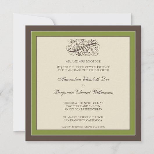 Invitation au mariage simple et élégante (olive) (Devant)