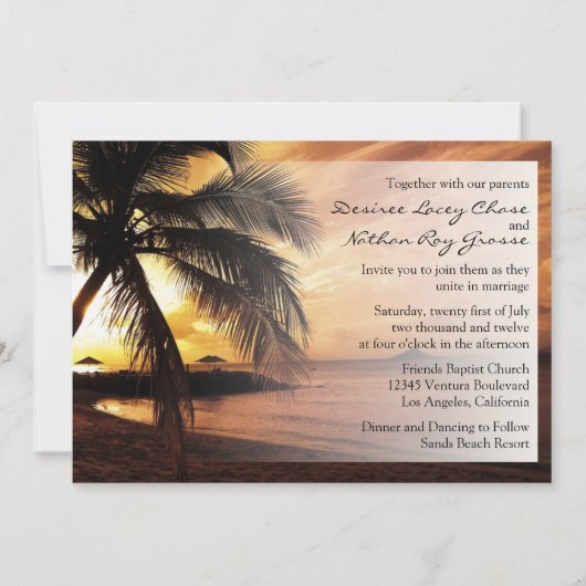 Invitation au mariage Sunset Beach (Dos)