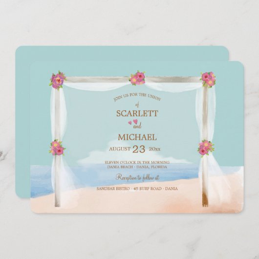 Invitation au mariage sur la plage (Devant / Derrière)