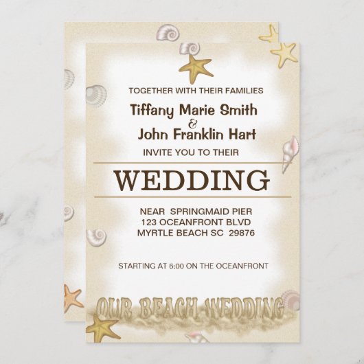 Invitation au mariage sur la plage (Devant / Derrière)