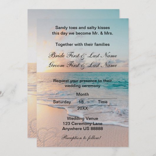 Invitation au mariage sur la plage (Devant / Derrière)