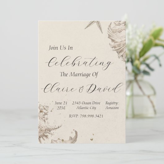 Invitation au mariage sur la plage (Debout devant)