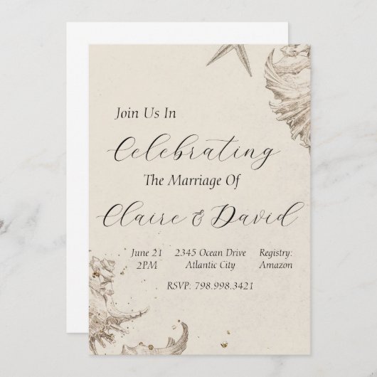 Invitation au mariage sur la plage (Devant / Derrière)