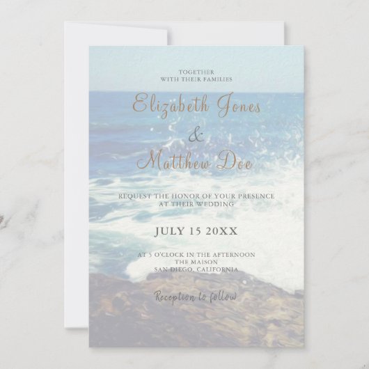 Invitation au mariage sur la plage/Mariage en bord (Devant)