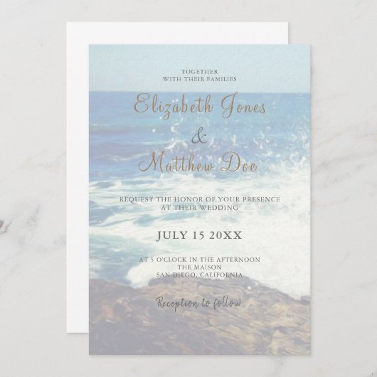Invitation au mariage sur la plage/Mariage en bord (Devant / Derrière)