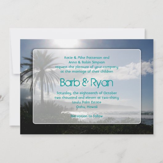 Invitation au mariage sur la plage Palm Tree (Dos)