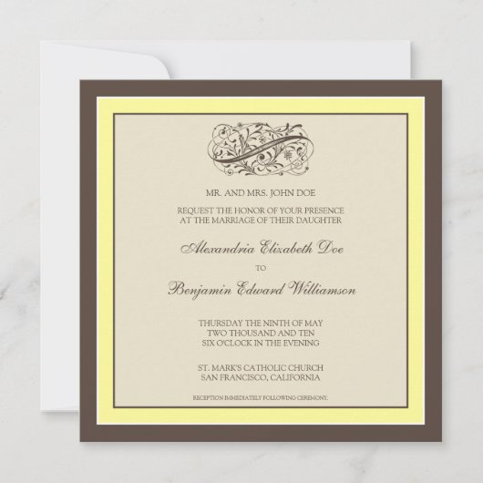 Invitation au mariage tout simple (canari) (Devant)