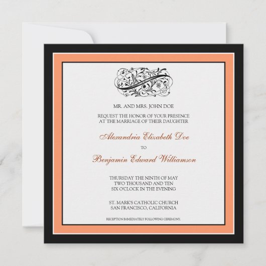 Invitation au mariage tout simple (noir/corail) (Devant)