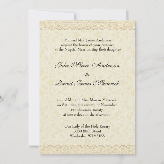 Invitation au mariage traditionnel catholique (Dos)