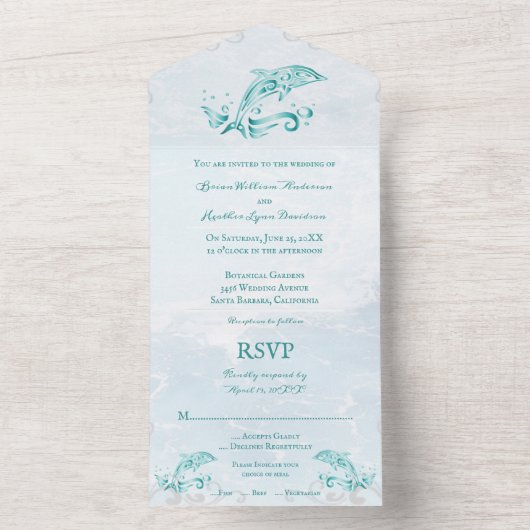 Invitation au mariage turquoise Dolphin All in One (À l'intérieur)