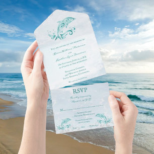 Invitation au mariage turquoise Dolphin All in One